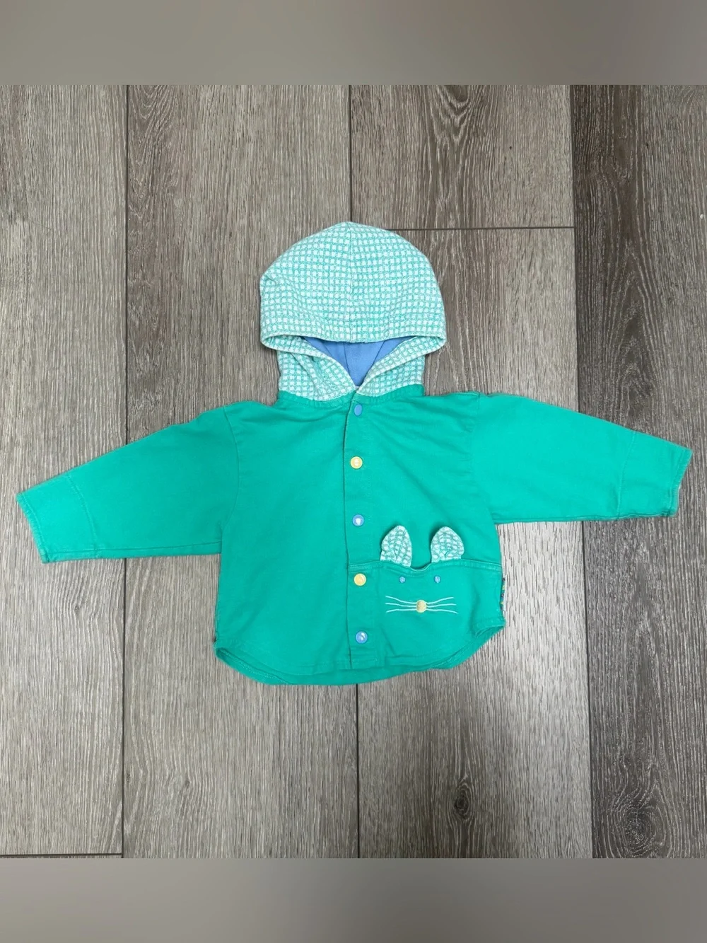 GYMBOREE RAINBOW TAG VINTAGE 90S BUTTON UP HOODED SWEATER JACKET BUNNY 6-12MO